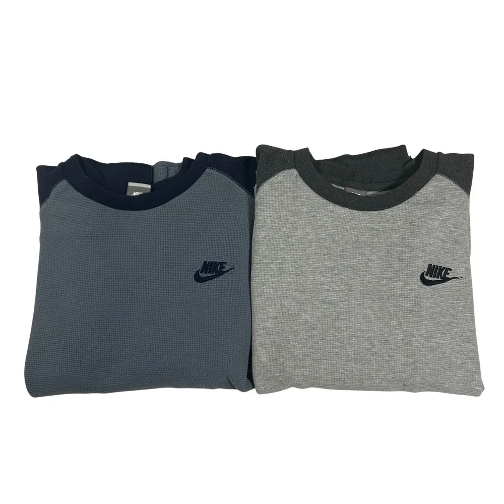 Lot Of 2 Vintage Nike Thermal Shirt Mens Large Waffle Knit Long Sleeve Swoosh